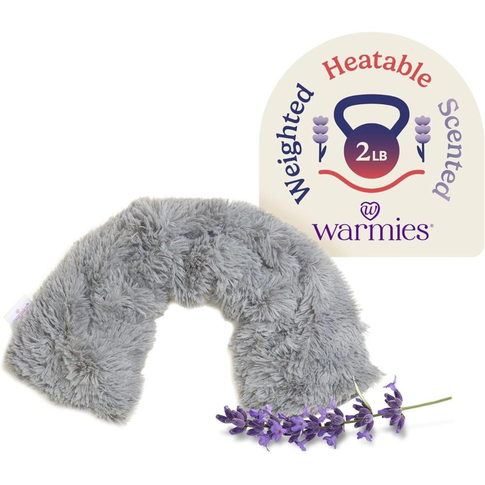imagewarmies Microwavable Neck amp Shoulder Wrap  Heating amp Cooling Plush Pad for Calming Relaxation  Weighted amp Heated Neck Warmer with Scented Lavender  Microwave Heat Pad for Aches amp Pain  GrayCurly Gray