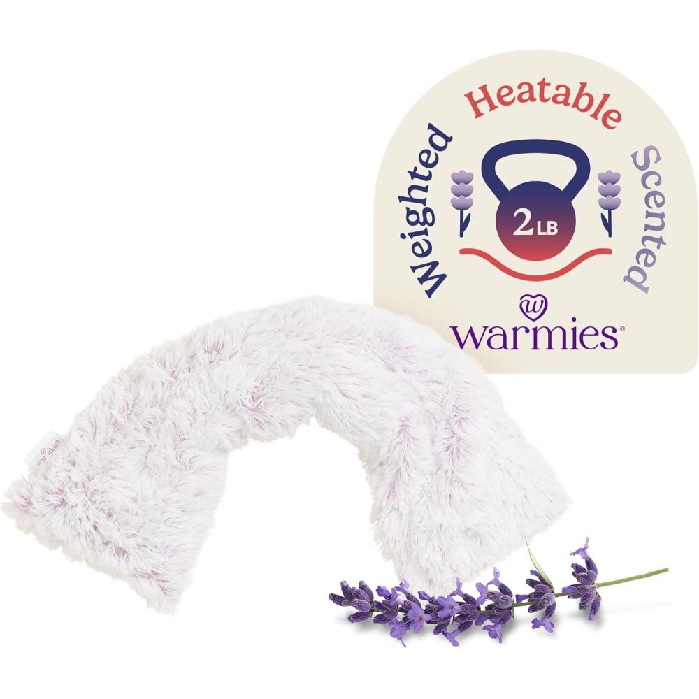 imagewarmies Microwavable Neck amp Shoulder Wrap  Heating amp Cooling Plush Pad for Calming Relaxation  Weighted amp Heated Neck Warmer with Scented Lavender  Microwave Heat Pad for Aches amp Pain  GrayMarshmallow Purple