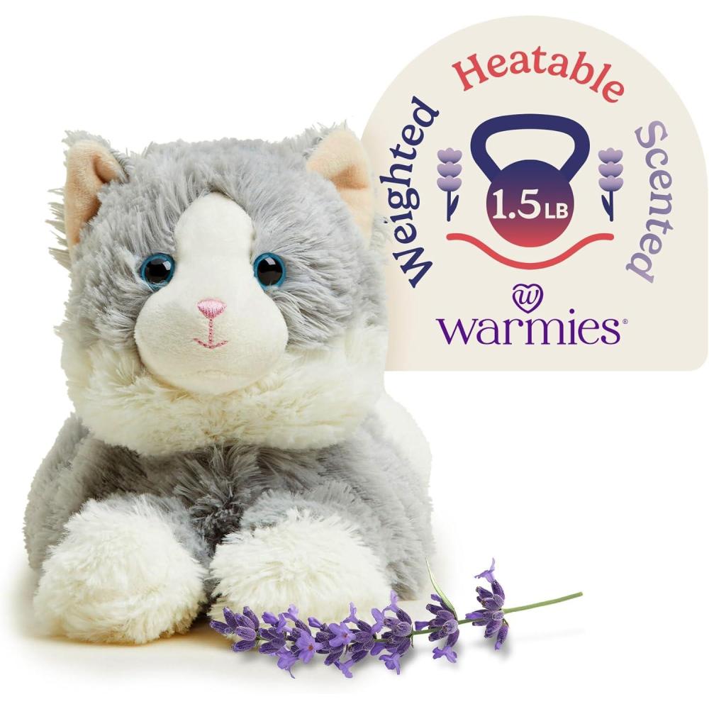 imagewarmies Microwavable amp Weighted Stuffed Animals Laying Down Gray Cat  Heated Stuffed Animal Plushie for Warmth amp Comfort  Cute Soft Plush Toys for Boys Girls Babies amp Toddlers
