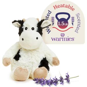 warmies Microwavable & Weighted Stuffed Animals, Black & White Cow – Heated Stuffed Animal Plushie for Warmth & Comfort – Cute Soft Plush Toys for Boys, Girls, Babies & Toddlers(Black)