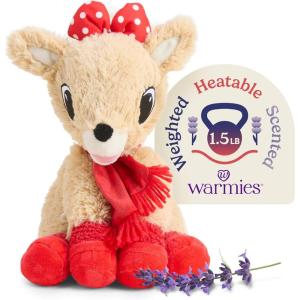 warmies Microwavable & Weighted Stuffed Animals, Clarice with Scarf – Heated Stuffed Animal Plushie for Warmth & Comfort – Christmas Winter Soft Plush Toys for Children (Boys, Girls, Babies & Toddler)