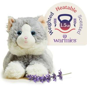 warmies Microwavable & Weighted Stuffed Animals, Laying Down Gray Cat – Heated Stuffed Animal Plushie for Warmth & Comfort – Cute Soft Plush Toys for Boys, Girls, Babies & Toddlers