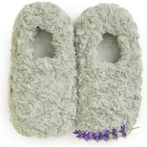 warmies Microwaveable House Slippers for Women – Womens Shoe Sizes 6-10 – Plush, Soft & Fuzzy Indoor Slippers with Backs & Non-Slip Memory Foam Soles – Cozy Warm Ladies Slipper for Winter – Gray(Curly Sage Green)