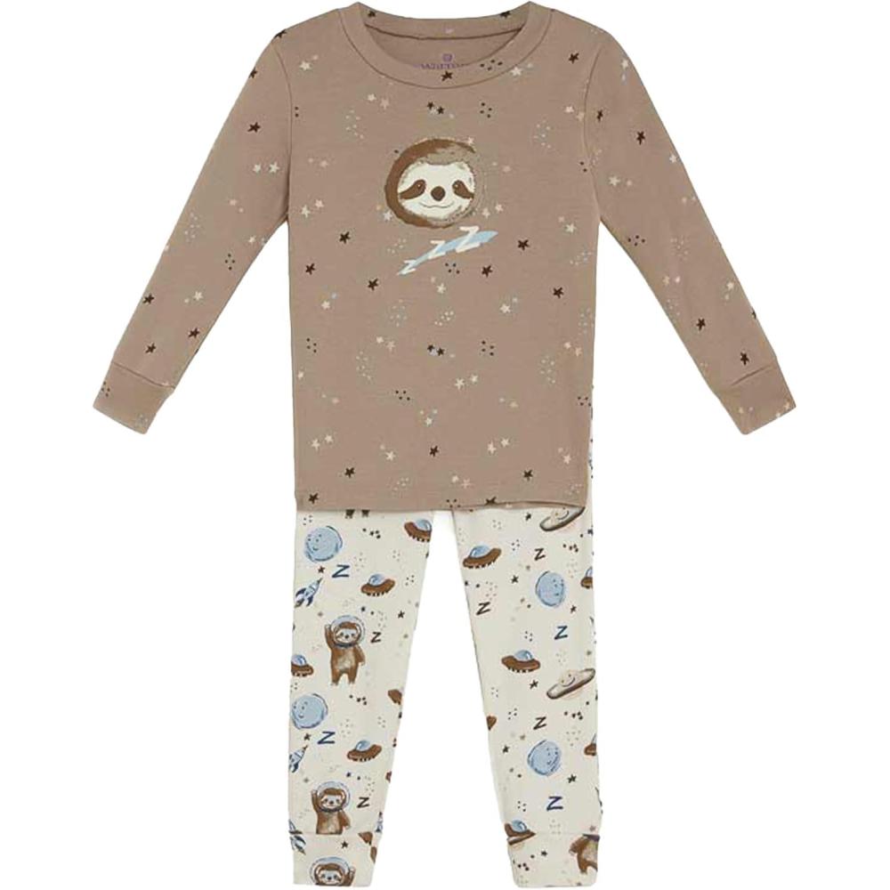 imagewarmies Unisex Pajamas for Toddler Boys amp Girls  100 Cotton Fabric Children Sleepwear  Sloth Animal Print Pattern Beige