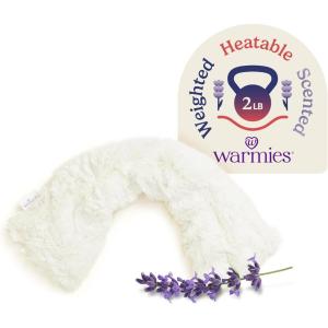 warmies Microwavable Neck & Shoulder Wrap – Heating & Cooling Plush Pad for Calming Relaxation – Weighted & Heated Neck Warmer with Scented Lavender – Microwave Heat Pad for Aches & Pain – Purple(Cream)