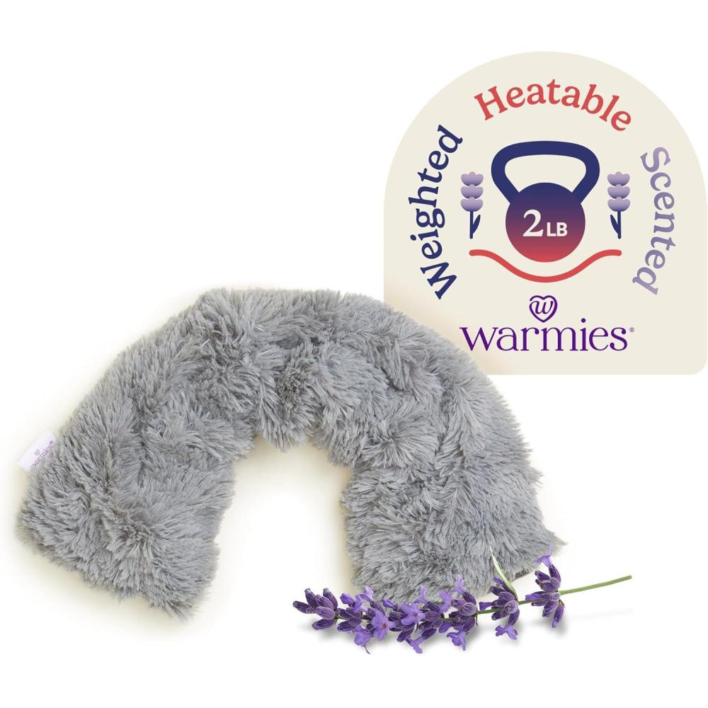 imagewarmies Microwavable Neck amp Shoulder Wrap  Heating amp Cooling Plush Pad for Calming Relaxation  Weighted amp Heated Neck Warmer with Scented Lavender  Microwave Heat Pad for Aches amp Pain  GrayGray
